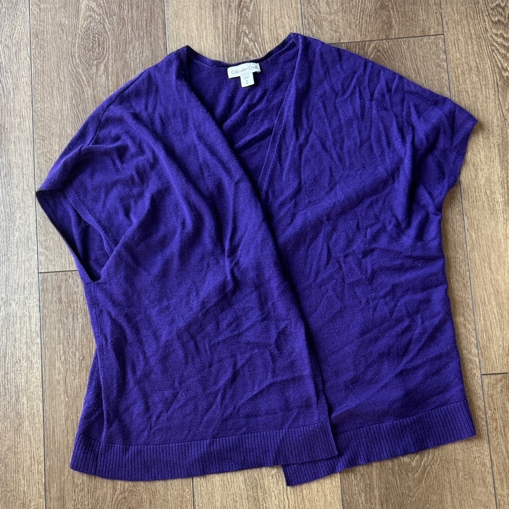 Coldwater Creek Deep Purple Women's Short Sleeve Open Cardigan